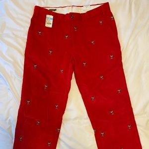 Red Corduroy Martini Glass Embroidered Pants